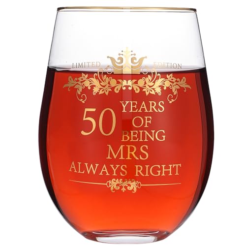 Set of 2 50th Wedding Engagement Anniversary Tumblers Gifts Wine Glasses Mr Right Mrs Always Right 50 Years Anniversary Cups Present for Couples Parents by COFOZA - Image 3