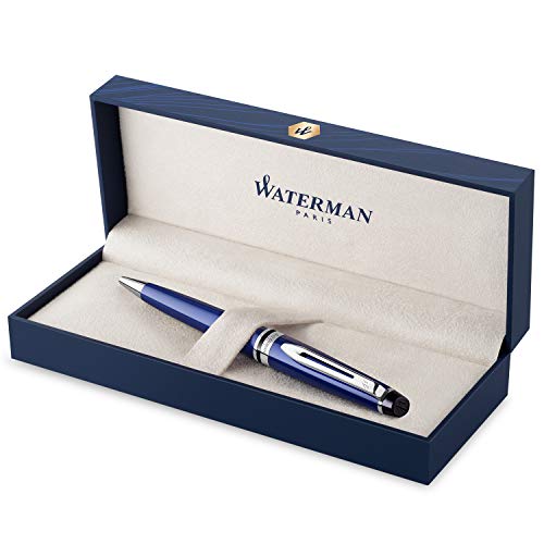 Waterman Expert Ballpoint Pen, with Chrome Trim, Medium Point with Blue Refill, Gift Box