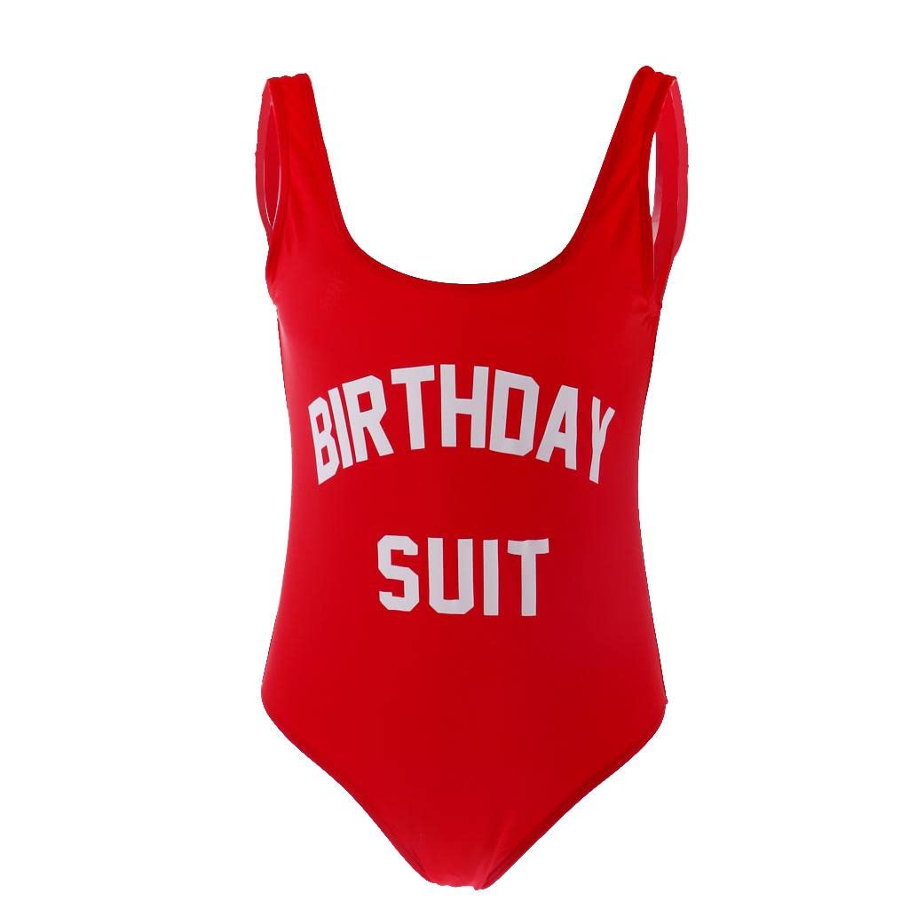 Birthday Suit Letter Print Women Bikini Swimsuit Beachwear Monokini S Red|Clothing, Shoes & Accessories | Womens Clothing | Swimwear