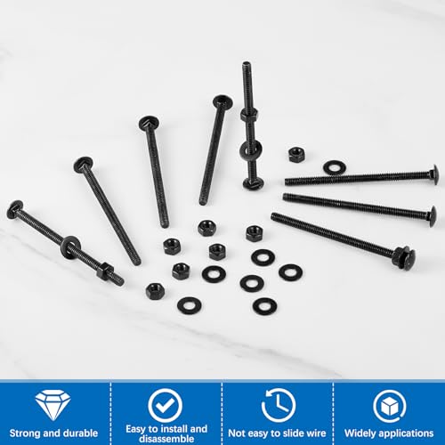 Image of Zonon 25 Sets 1 /4-20 x 4 Stainless Steel Carriage Bolts and Nuts Kit Round Head Square Neck Carriage Bolts Screws and Hex Nuts and Flat Washers, Stainless 18-8 Full Thread Coverage (Black)