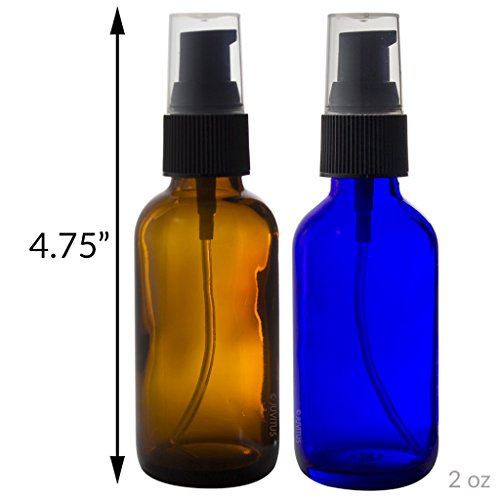 Amber & Cobalt Blue Glass Bottles Treatment Pump 20 PCS Set Kit- Includes 5-1 oz Amber Bottle, 5-2 oz Amber Bottle, 5-1 oz Cobalt Blue Bottles, 5-2 oz Cobalt Blue Bottles + 2 Pipettes,1 bottle brush3