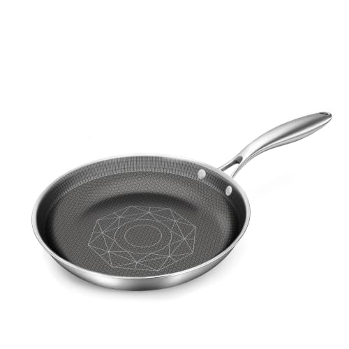 Image of COOKER KING 10-Inch Stainless Steel Pan, Hybrid Nonstick Frying Pan - 3-Ply Clad Cookware, Healthy & Non-Toxic, Dishwasher & Oven Safe, Stay-Cool Handle, Induction Compatible - Metal Utensil Safe