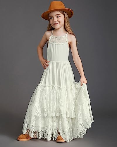 Girls Kids Lace Back Full-Length Backless Tulle Party Holiday Flower Girl Dress Size 4-144