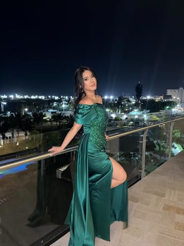 Tsbridal Mermaid Beads Prom Dress for Women with Slit Satin Long Off The Shoulder Formal Evening Party Gown4