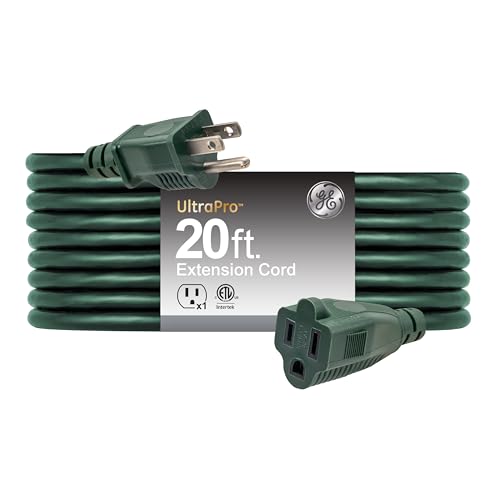 GE Outdoor Extension Cord Waterproof Outdoor Heavy Duty Extension Cord 16AWG 3 Prong 13 Amp 20 Ft ETL Listed Green 81599