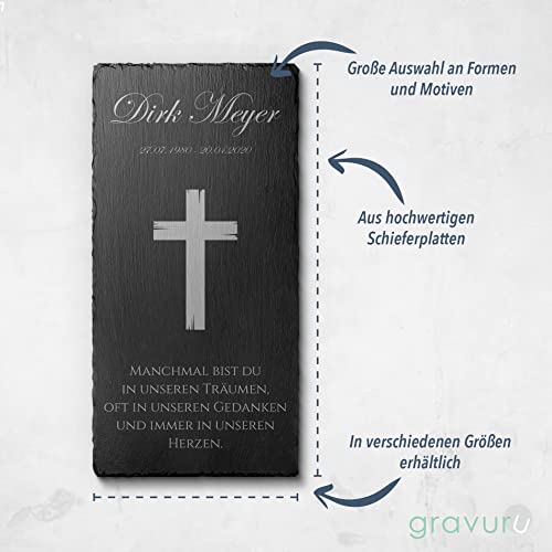 CHRISCK design Schiefer Grabschmuck wetterfest 22x14 cm oder 30 x 20 cm - personalisierte Grabplatte Urnengrab Grab - Gedenktafel Grabstein mit Gravur für geliebten Menschen - Grabdeko