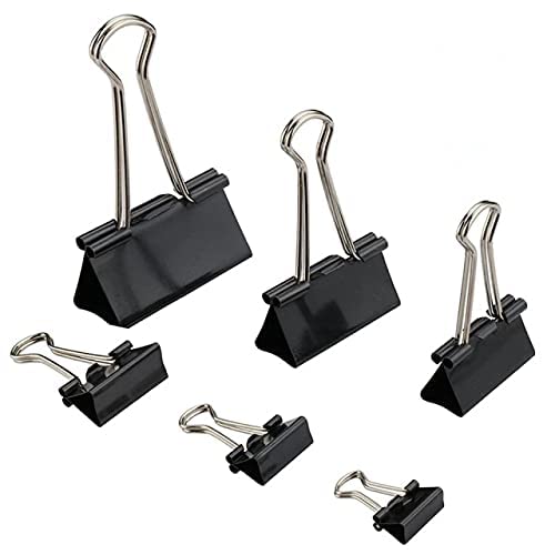 Binder Clips Large Medium Small Assorted Sizes Black, Paper Binder Clips for Office Lab School Meta Binder Clips (6)