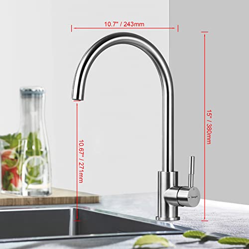 Ibergrif M22110, Edelstahl Küchenarmatur, Einhebel Wasserhahn für Küche mit hoher Auslauf 271 mm, Matt, Grau – Ansicht 2