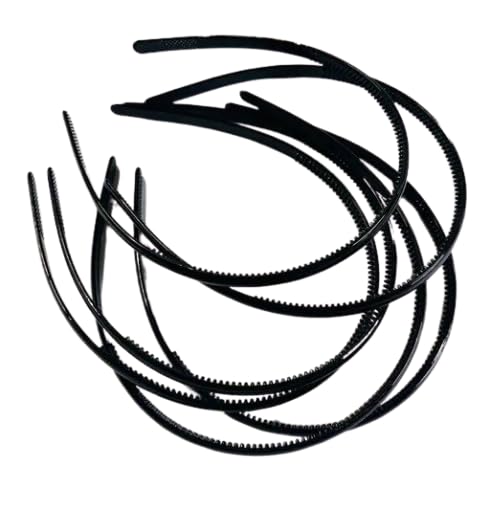 Black Plastic Hair Headbands with Teeth, Pack of 10 | Non-Slip Grip, Thin Band Design, Unisex, Reusable, Lightweight-image-31