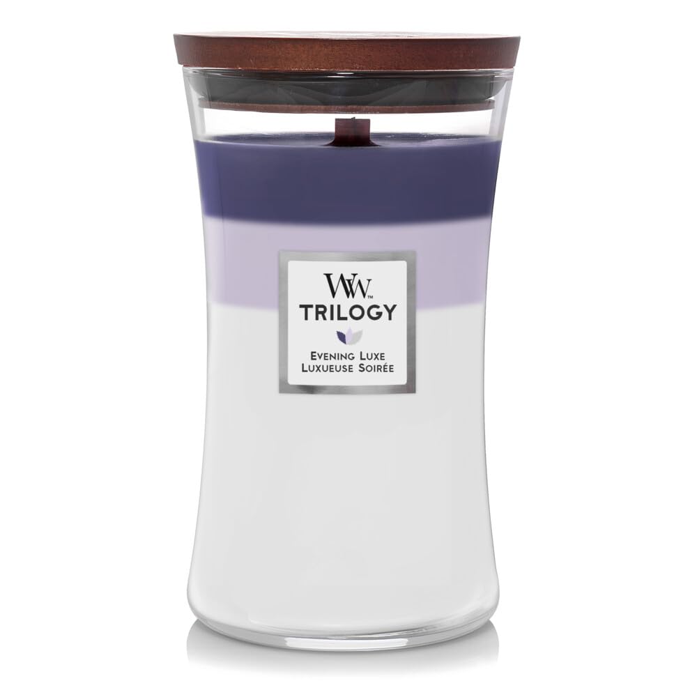 WoodWick Scented Candle Large Trilogy Evening Luxe - 18 cm / Diameter 10 cm, White