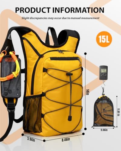 MOKURA 15L Small Hiking Backpack for Men Women, Lightweight Daypack, Yellow - 4