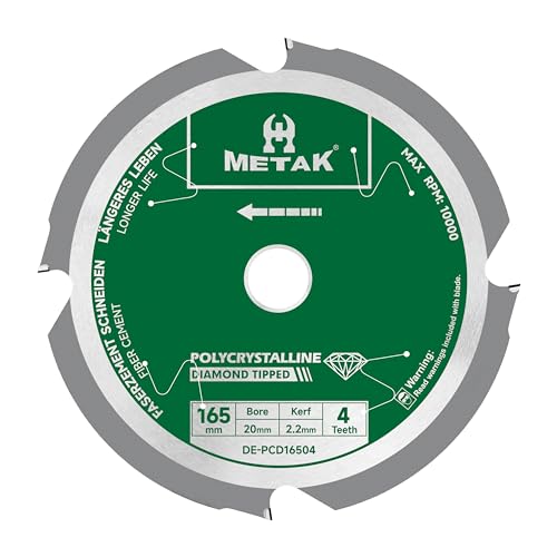 METAK-Lame de scie circulaire expert for fiber cement - 165 x 20 mm - Avec 4 dents diamantées de haute performance (PCD) - Idéal pour fibro ciment, plaques de...