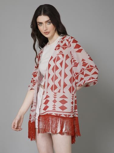 Image of PURYS Floral Print Shrug for Women | Lightweight Georgette Kimono| Versatile Casual Shrug for Layering and Summer Fashion