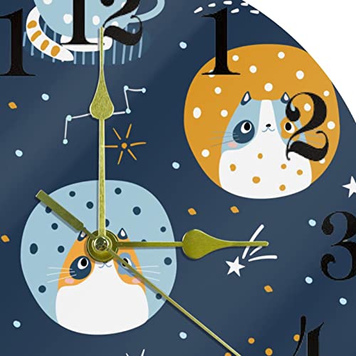 Horloge murale à quartz silencieuse chatons et étoiles de 25,4 cm