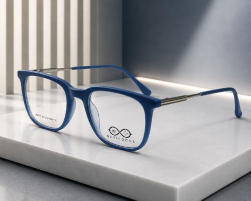 Image of Soft Square Optical Eyeglass Frame for Men & Women, Front with Metal Temples, Clear Demo Lenses, Lightweight Mixed Material Frame, Ribbed Temple Design for Prescription Lens Replacement