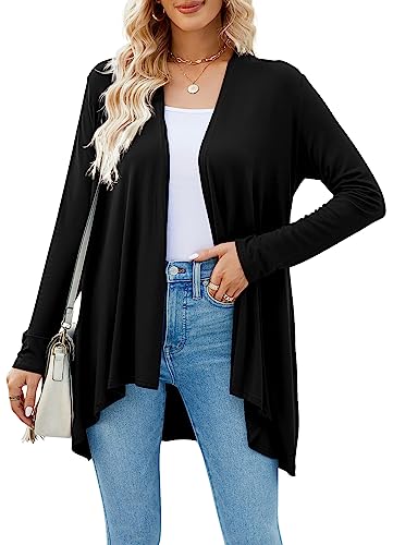 Pogtmm Women's Summer Cardigan Sweater Open Front Mid-Long Lightweight Cardigan Thin Jackets (Black, Us Xxl(20-22)) #TOP29