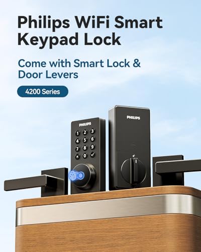 Philips WiFi Keypad Door Lock with Handle, Built-in WiFi, APP Remote Control, Voice & Fingerprint Unlock, Smart Locks for Front Door with Auto Lock, Digital Front Door Lock Set, Keyless Entry Deadbolt - Image 3
