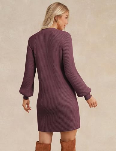 GRACE KARIN Women's Mock Neck Long Lantern Sleeve Sweater Dress 2025 Oversized Casual Knit Pullover Tunic Dress3