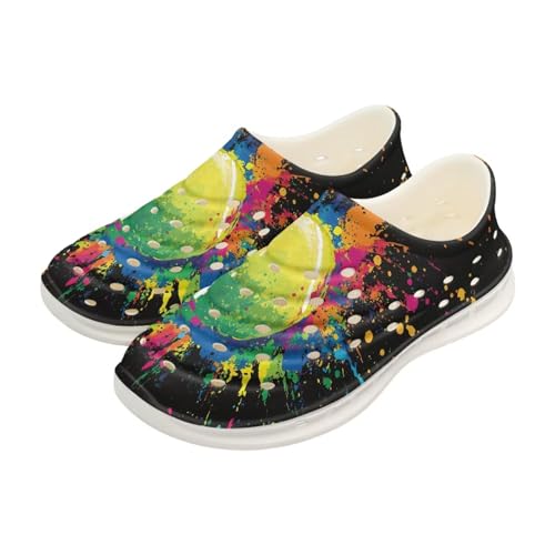 Watdotory Graffiti Tennis Ball Print Water Shoes for Kids Boys Girls Summer Lightweight Slip On Sandals Children Breathable Quick Dry Pool Beach Sneakers