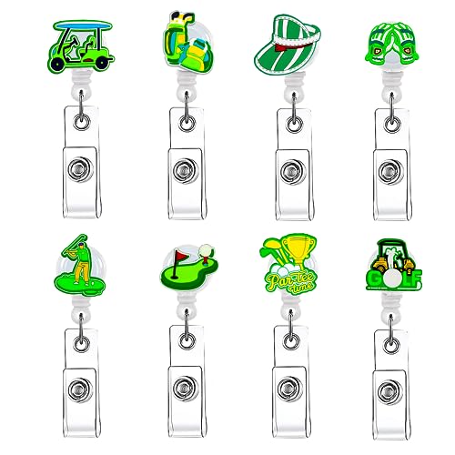 8 Pcs Golf Theme Badge Reels Retractable ID for Office Badge Holder with Clip Retractable Badge Clip Badge Reel Nurses Teachers Students Office Worker