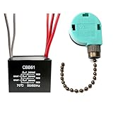 YukiHalu Ceiling Fan Pull Chain Switch 3 Speed 4 Wire, Ceiling Fan Capacitor CBB61 5uf + 5uf + 5uf 5 Wire 250V, Light Switch for Fan and Light (Antique, 5+5+5uF)