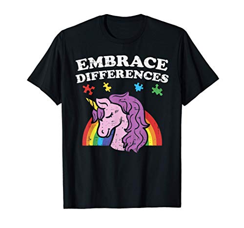 Embrace Differences Autism Awareness Unicorn Shirt Girls Camiseta