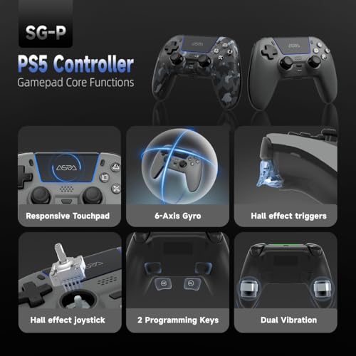 Image of ASRVA Grey Wireless Gaming Controller Compatible with PlayStation 5, PC, Steam, Hall Effect Joystick & Triggers, 1000mAh, 6-Axis Gyro, Programmable Back Buttons