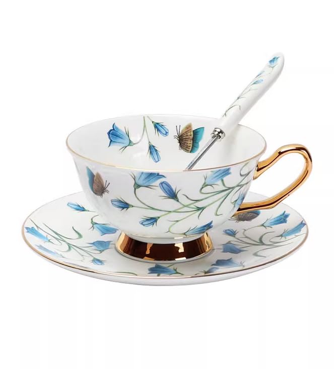 Set di tazze e piattini da caffè e tè in ceramica con fiori di phalaenopsis blu set di tazze e piattini da caffè in ceramica piatto per tazza da latte e succo regalo di compleanno per ufficio e casa