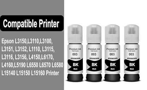 Image of CANOFF 003 Ink for Epson L3110, L3150, L3250, L3252 L3115, L3116, L3101, L3210, L3215, L3216, L3151, L3152, L3156, L5190 Printer - Compatible Ink Bottle for Epson 003 (Black 4)
