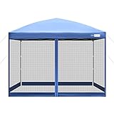 VIVOHOME 210D Oxford Outdoor Easy Pop Up Canopy Screen Party Tent with Mesh Side Walls Blue 10 x 10 Feet