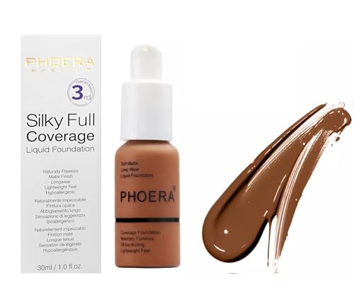 Image of PHOERA Full Coverage Foundation Soft Matte Liquid | Oil Control, Waterproof, Long Lasting | Concealer & Flawless Makeup for Oily, Acne-Prone, Sensitive Skin | Vegan & Cruelty-Free (MOCHA)