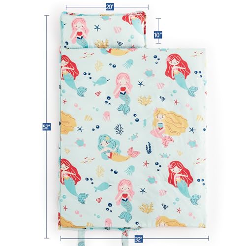 Image of PHF Soft Toddler Nap Mat with Removable Pillow, Rollup Design Kids Sleeping Mat, Slumber Bags for Girls, 50 inchx20 inch Toddler Sleeping Bag for Daycare Preschool Travel Camping, Cute Mermaid