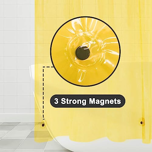 Image of Barossa Design Clear Yellow Shower Curtain Liner - Premium PEVA Shower Liner with 3 Magnets & Metal Grommets, Waterproof Lightweight Standard Size Curtains for Bathroom - Translucent Yellow
