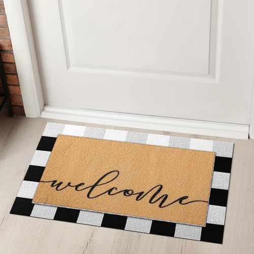 Tinideya ドアマット 2枚 ウェルカムノンスリップコイアマット フロアレイヤードアマット 季節 フロントポーチ玄関装飾用(ようこそ) [5]