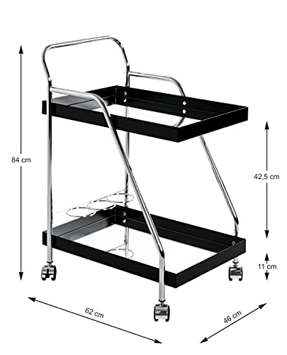 Carro de servicio HAKU de metal cromado con espejo de 62x84x46 cm 3