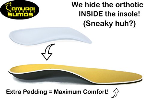 Samurai Insoles Sumos- Super-Padded Orthotics for Flat Feet- Perfect for Work Boots, Roomy Sneakers or Shoes (Mens 8-8 1/2 | Womens 10-10 1/2)