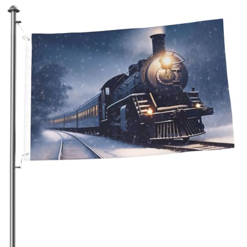 Winter Christmas Snow Night Railway Train Flag 2x3 Ft Indoor Outdoor Garden Flags