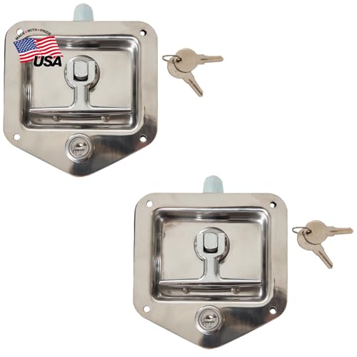 Image of Buyers Products L8815 T-Handle Latch, 2 Pack, Locking Single Point Latch with Gasket & 2 Keys, Polished Stainless Steel, for Truck Bed Tool Boxes, Trailer Doors, RVs, Campers, Truck Cap Latch