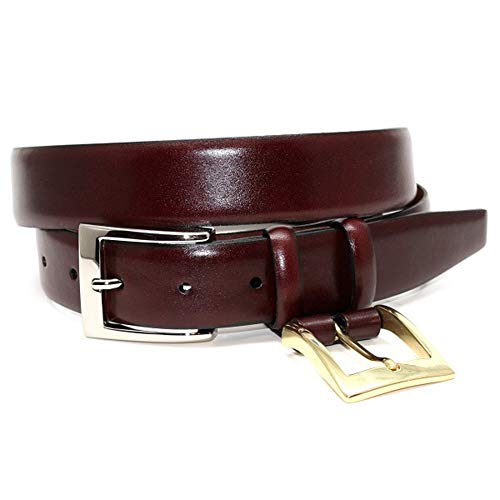 Torino Leather Italian Calfskin Double Buckle Option Dress Belt - Burgundy/Cordovan