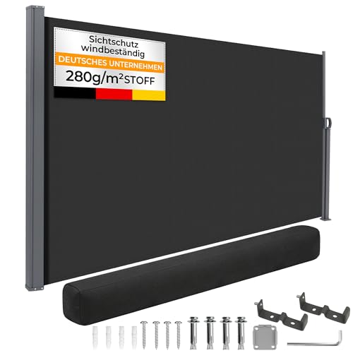 HOMEDEMO Alu-Seitenmarkise ausziehbar 160x300+20 cm Anthrazit Sichtschutz Sonnenschutz Markise Windschutz Wasserdicht Seitenzugmarkise Seitenrollo für Balkon Terrasse Garten
