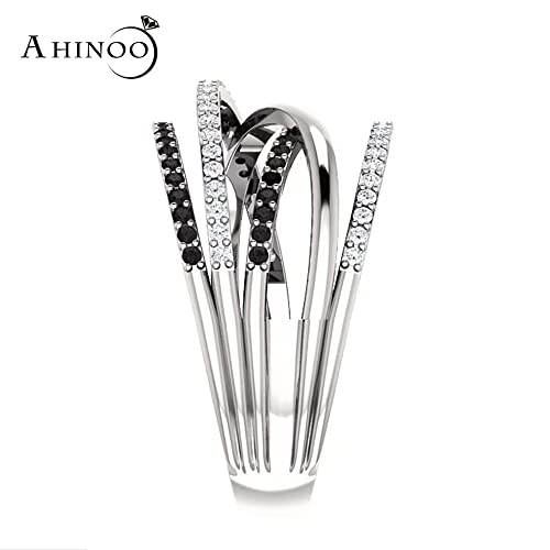 925 Sterling Silver Shiny Black Gem Ring with Cubic Zirconia and Multi Row CZ Diamond - Eternity Engagement Wedding Band for Women3