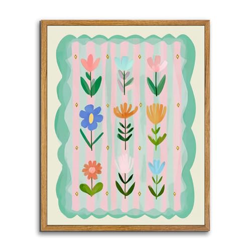 AtterrirArt Framed Cute Nursery Wall Art, 8 * 10 inch, Whimsical Floral Wall Decor Colorful Flower Canvas Prints Poster, Boho Botanical Wall Art For kids room, Girls Bedroom, Playroom,Ready To Hang