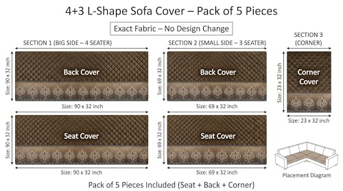 Image of Velvet L Shape 4+3 (7 Seater) Sofa Cover Fully Covered | Anti Skid Non Slip | Plain Mud Brown | Washable Furniture Protector