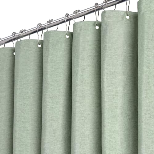 BTTN Duschvorhang Stoff Grün 180x200 cm, Leinen Textur Anti-Schimmel...