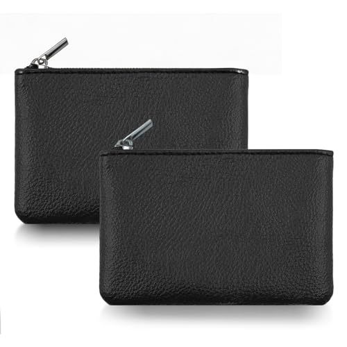 2Pcs Coin Purse Small Portable PU Leather Zipper Pouch Change Purse Portable Change Wallet Coin Pouch with Zipper Mini Coin Pocket Pouch Change Holder for Women Change Purse for Coins(Black)