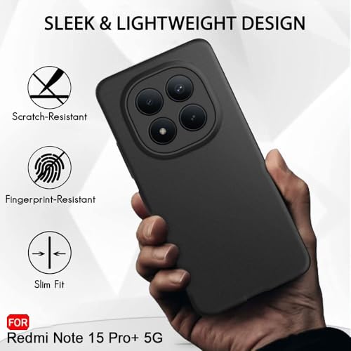 Image of TheGiftKart Sleek Back Cover Case for Mi Redmi Note 15 Pro Plus 5G | Slim Fit Protective Design | Ultra Matte Finish | Camera Protection Bump | Soft Silicon Back Cover Case (Silicone, Black)