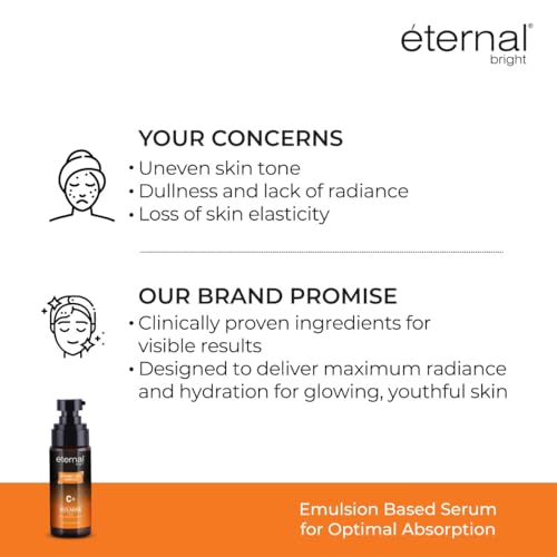 Image of Eternal Bright Vitamin C Serum | Stabilised 20% Vitamin C | Skin Brightening, Dark Spots & Anti-Aging | Air tight Pump | All Skin Types | 50ml