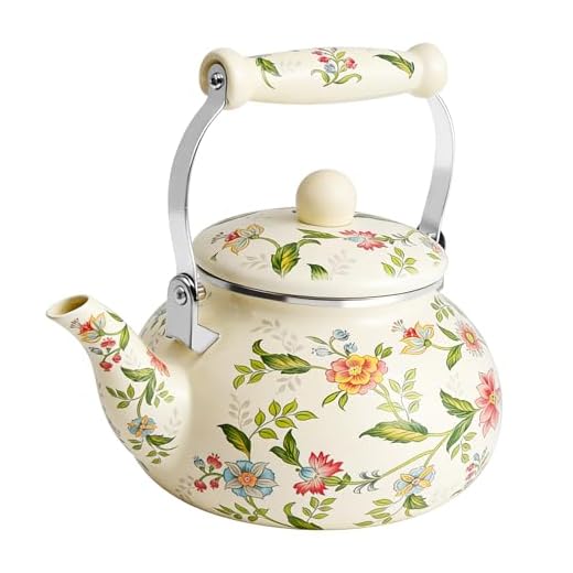 Anxingo Colorful Water Tea Kettle,Tea Kettle Pot for Stove, Top Porcelain Large Enamel Tea Kettle 2.5L,Retro Classic Design (style 2)