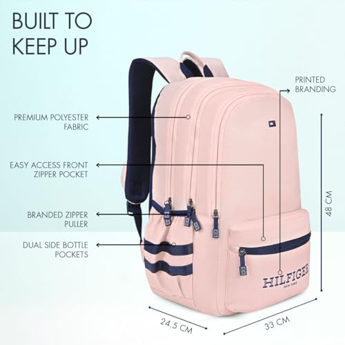 Image of Tommy Hilfiger High School & College Backpack Ridge | Large Capacity New York Print Student Bag with Vislon Zip | 3 Compartments | Extra Utility Pouch & Rain Cover | 38L Capacity