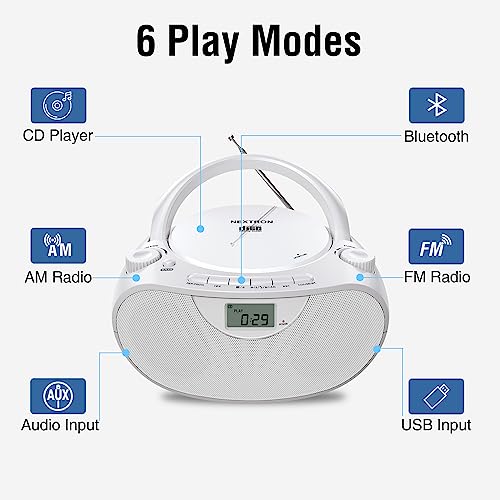 image for Nextron Portable Stereo CD Player Boombox with AM/FM Radio, Bluetooth,